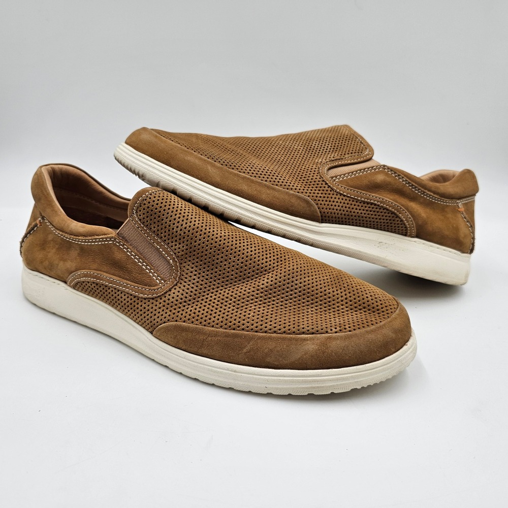 Samuel Hubbard Fast Mens 12 W Brown Leather Perforated Slip On Sneakers